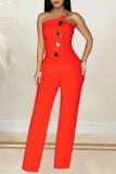 Red Party Club Formal Sexy Casual Backless Strapless Bodycon Straight Leg Tube Jumpsuits