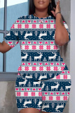 Red Christmas Plaid Print Round Neck Short Sleeve T-shirt and Shorts Two Pieces Matching Sets