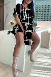 Zebra Gradient Casual Stripe Colorblock Print Slit V Neck Short Sleeve T-shirt and Shorts Two Pieces Matching Sets