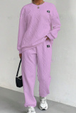 Pink Sportwear Casual Round Neck Long Sleeve Sweatshirt And Sweatpants Fall Winter Two Pieces Sets