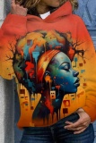 Orange Casual Figure Floral Butterfly Print Basic Hooded Long Sleeve Fall Winter Tops Sweatshirts
