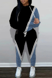 Green Striped Print Long Sleeve Hooded Sweatshirts and Sweatpants Fall Winter Two Pieces Sweatsuits Sets