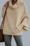 Light Grey Loose Casual Pocket Scarf Collar Long Batwing Sleeve Fall Winter Sweater Tops