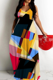 Ochre Figure Floral Print Sleeveless Backless Spaghetti Strap Floor Length Casual Outing Straigh Loose Maxi Slip Dress
