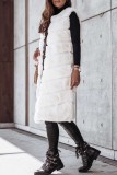 White Casual Sleeveless Cardigan Vest Outerwear Fall Winter Long Fur Waistcoat