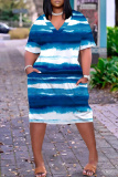 Orange Graphic Print V Neck Short Sleeve Casual Outing Plus Size Straight Loose T Shirt Midi Dress