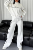 Apricot Sportwear Casual Stripe Zipper Collar Long Sleeve Jacket and Sweatpants Two Pieces Sweatsuits Sets