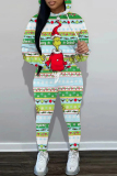 Red Christmas Casual Cartoon Grinch Print Hooded Long Sleeve Sweatshirt and Sweatpants Fall Winter Two Pieces Sweatsuits Sets