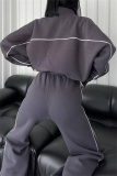Apricot Sportwear Casual Stripe Zipper Collar Long Sleeve Jacket and Sweatpants Two Pieces Sweatsuits Sets