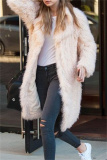 White Faux Fur Casual Cardigan Fall Winter Long Outerwear Overcoats