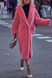 Off White Lamb Wool Casual Cardigan Turndown Collar Faux fur Fall Winter Long Outerwear Coats