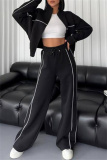 Apricot Sportwear Casual Stripe Zipper Collar Long Sleeve Jacket and Sweatpants Two Pieces Sweatsuits Sets