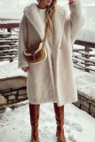 Off White Lamb Wool Casual Cardigan Turndown Collar Faux fur Fall Winter Long Outerwear Coats