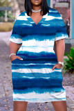 Orange Graphic Print V Neck Short Sleeve Casual Outing Plus Size Straight Loose T Shirt Midi Dress