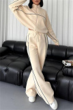 Apricot Sportwear Casual Stripe Zipper Collar Long Sleeve Jacket and Sweatpants Two Pieces Sweatsuits Sets