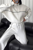 Apricot Sportwear Casual Stripe Zipper Collar Long Sleeve Jacket and Sweatpants Two Pieces Sweatsuits Sets