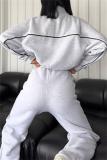 Apricot Sportwear Casual Stripe Zipper Collar Long Sleeve Jacket and Sweatpants Two Pieces Sweatsuits Sets