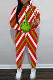 Red Christmas Casual Cartoon Grinch Print Hooded Long Sleeve Sweatshirt and Sweatpants Fall Winter Two Pieces Sweatsuits Sets