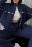 Apricot Sportwear Casual Stripe Zipper Collar Long Sleeve Jacket and Sweatpants Two Pieces Sweatsuits Sets