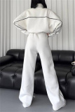Apricot Sportwear Casual Stripe Zipper Collar Long Sleeve Jacket and Sweatpants Two Pieces Sweatsuits Sets