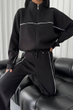 Apricot Sportwear Casual Stripe Zipper Collar Long Sleeve Jacket and Sweatpants Two Pieces Sweatsuits Sets