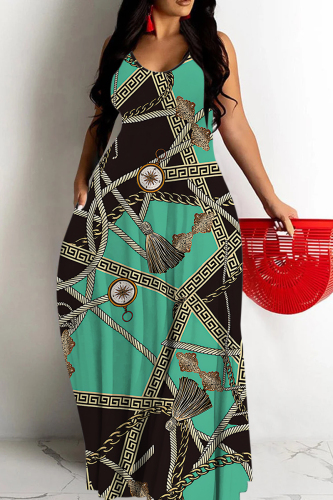 Ochre Figure Floral Print Sleeveless Backless Spaghetti Strap Floor Length Casual Outing Straigh Loose Maxi Slip Dress