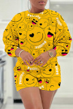 Pink Purple Casual Print Round Neck Long Sleeve Sweatshirt and Shorts Two Pieces Matching Sets