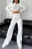 Apricot Sportwear Casual Stripe Zipper Collar Long Sleeve Jacket and Sweatpants Two Pieces Sweatsuits Sets