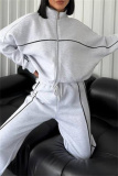 Apricot Sportwear Casual Stripe Zipper Collar Long Sleeve Jacket and Sweatpants Two Pieces Sweatsuits Sets