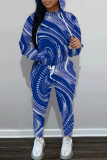 Black Brown Casual Abstract Print Hooded Long Sleeve Sweatshirt and Sweatpants Fall Winter Two Pieces Sweatsuits Sets