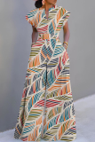 Multicolor Vacation Casual African Print V Neck Belted Short Sleeve Wide Leg Jumpsuits