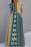 Multicolor Vacation Casual African Print V Neck Belted Short Sleeve Wide Leg Jumpsuits