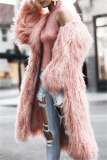 White Faux Fur Casual Cardigan Fall Winter Long Outerwear Overcoats