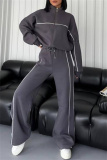 Apricot Sportwear Casual Stripe Zipper Collar Long Sleeve Jacket and Sweatpants Two Pieces Sweatsuits Sets