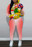 Light Red Christmas Grinch Print Casual Cartoon Print Hooded Long Sleeve Sweatshirt and Sweatpants Fall Winter Two Pieces Sweatsuits Sets