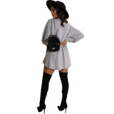 Black Wine Red Round Neck Lantern Sleeve Mini Sweater Dress Casual Vacation Wear Straight Loose Knit Dress