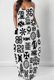 Yellow Green Graphic Print Sleeveless V Neck Spaghetti Strap Floor Length Casual Outing Straight Loose Maxi Dress
