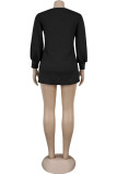 Black Wine Red Round Neck Lantern Sleeve Mini Sweater Dress Casual Vacation Wear Straight Loose Knit Dress