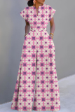 Multicolor Vacation Casual African Print V Neck Belted Short Sleeve Wide Leg Jumpsuits