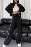 Apricot Sportwear Casual Stripe Zipper Collar Long Sleeve Jacket and Sweatpants Two Pieces Sweatsuits Sets