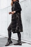 White Casual Sleeveless Cardigan Vest Outerwear Fall Winter Long Fur Waistcoat