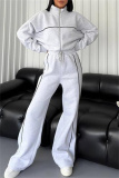 Apricot Sportwear Casual Stripe Zipper Collar Long Sleeve Jacket and Sweatpants Two Pieces Sweatsuits Sets