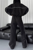 Apricot Sportwear Casual Stripe Zipper Collar Long Sleeve Jacket and Sweatpants Two Pieces Sweatsuits Sets
