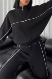 Apricot Sportwear Casual Stripe Zipper Collar Long Sleeve Jacket and Sweatpants Two Pieces Sweatsuits Sets