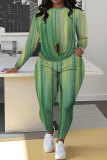 Black Grey Casual Abstract Print Round Neck Long Sleeve T-shirt and Pencil Pants Two Pieces Matching Sets