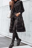 White Casual Sleeveless Cardigan Vest Outerwear Fall Winter Long Fur Waistcoat