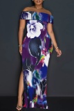 Red Yellow Off-Shoulder Nautical Print Bodycon Maxi Dress High Slit Floor-Length Summer Party Outfit