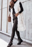 White Casual Sleeveless Cardigan Vest Outerwear Fall Winter Long Fur Waistcoat