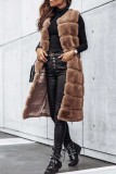 White Casual Sleeveless Cardigan Vest Outerwear Fall Winter Long Fur Waistcoat