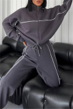 Apricot Sportwear Casual Stripe Zipper Collar Long Sleeve Jacket and Sweatpants Two Pieces Sweatsuits Sets